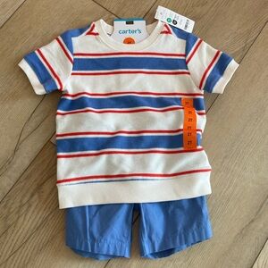 NWT Carters boys 2T striped shirt and shorts set